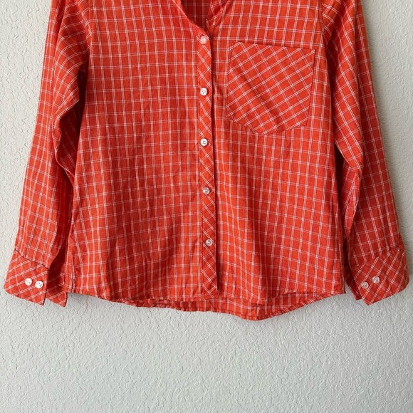 NWOT KEMI TELFORD Knit Orange Plaid Button-Down Shirt - Picture 3 of 9